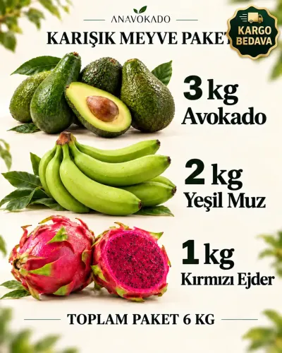 3kg Avokado 2 kg muz 1Kg ejder Meyvesi